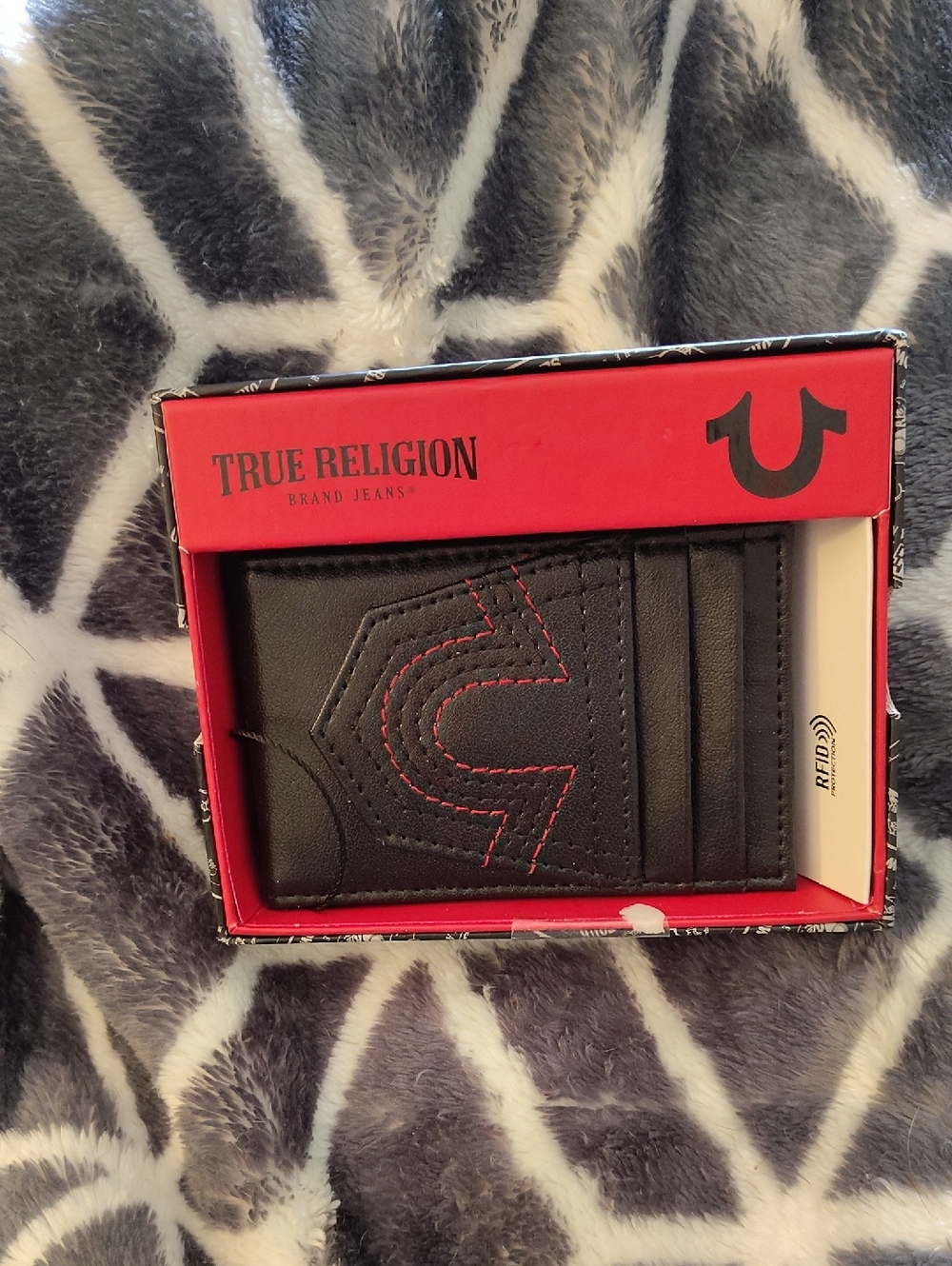 True Religion Black Card & Key Holder with Red Stitching